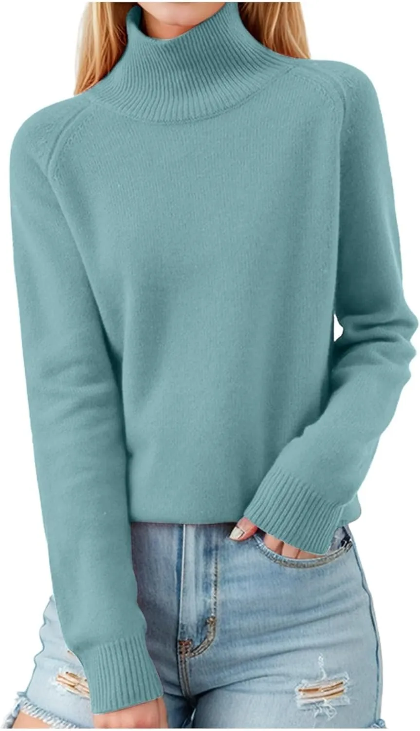 Women Oversized Turtleneck Sweaters Casual Solid Jumper Ribbed Knit Long Sleeve Pullover Daily Tops Fall Outfits
