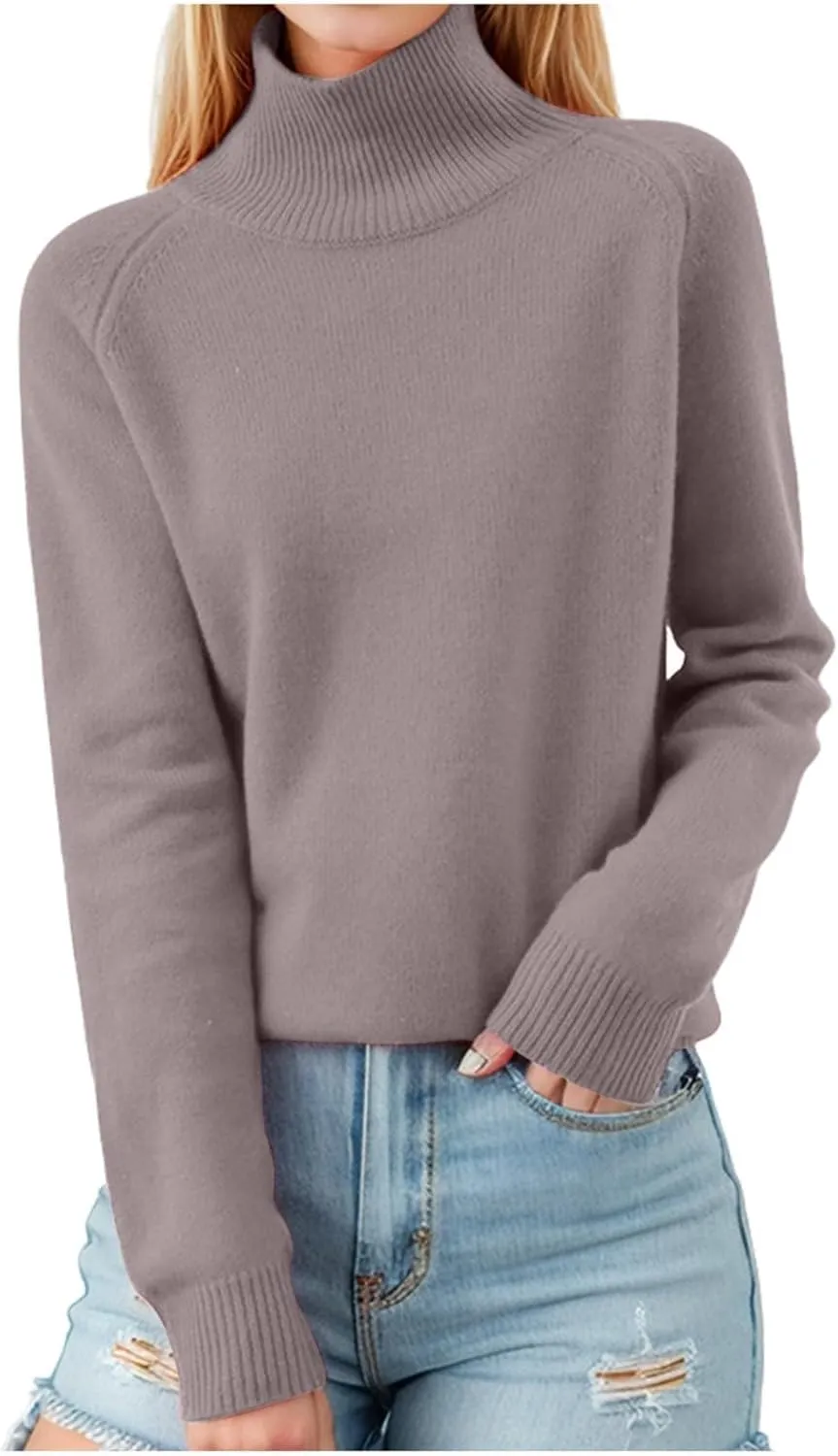Women Oversized Turtleneck Sweaters Casual Solid Jumper Ribbed Knit Long Sleeve Pullover Daily Tops Fall Outfits