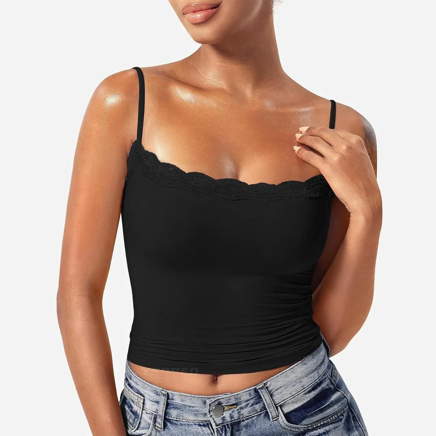 Women Sexy Lace Tank Top Square Neck Slim Fit Sleeveless Spaghetti Strap Y2K Tops Summer Going Out Crop Vest