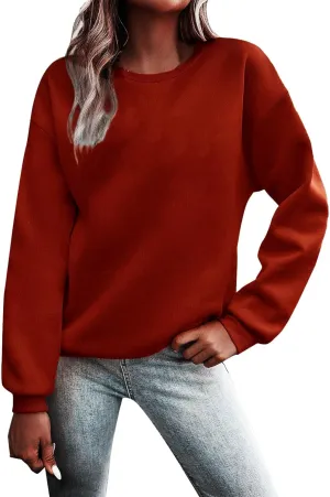Women Solid Color Sweatshirt Long Sleeve Crewneck Pullover Fit Comfy Shirts Blouses 2025 Spring Fall Casual Tops