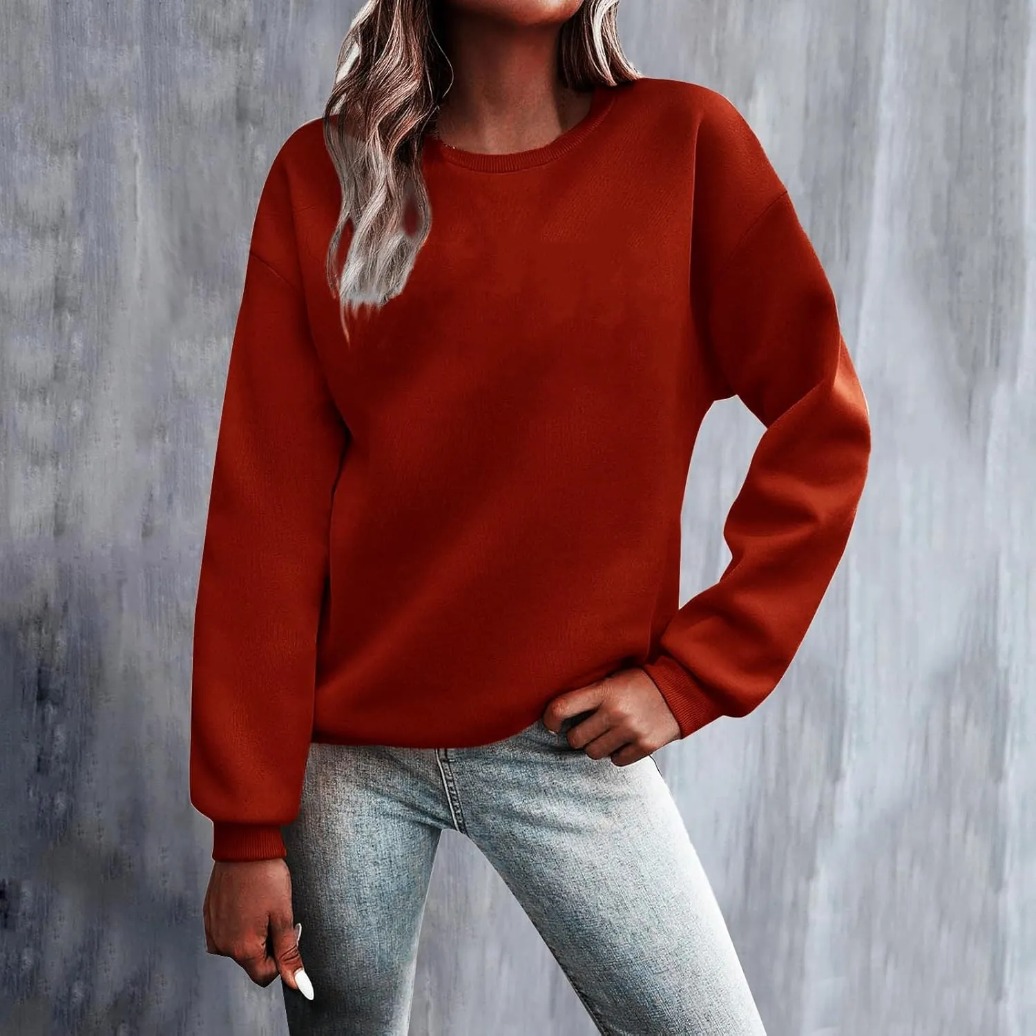 Women Solid Color Sweatshirt Long Sleeve Crewneck Pullover Fit Comfy Shirts Blouses 2025 Spring Fall Casual Tops