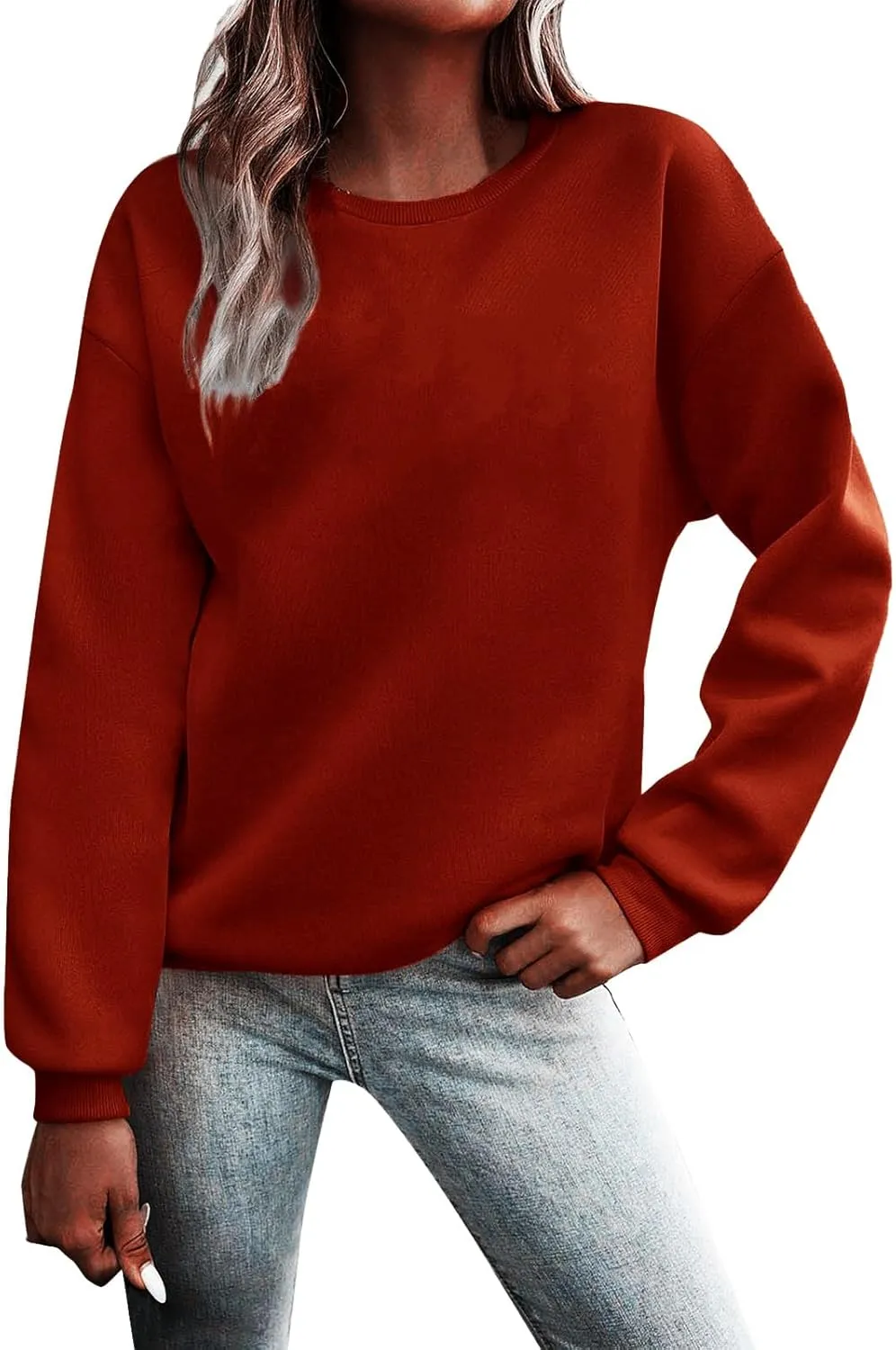 Women Solid Color Sweatshirt Long Sleeve Crewneck Pullover Fit Comfy Shirts Blouses 2025 Spring Fall Casual Tops