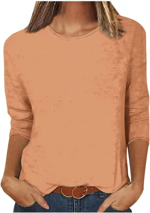 Women Tops Dressy Casual 3/4 Sleeve Plus Size Summer Blouse Loose Fit Tshirts Crewneck Workout Going Out Tops Tees
