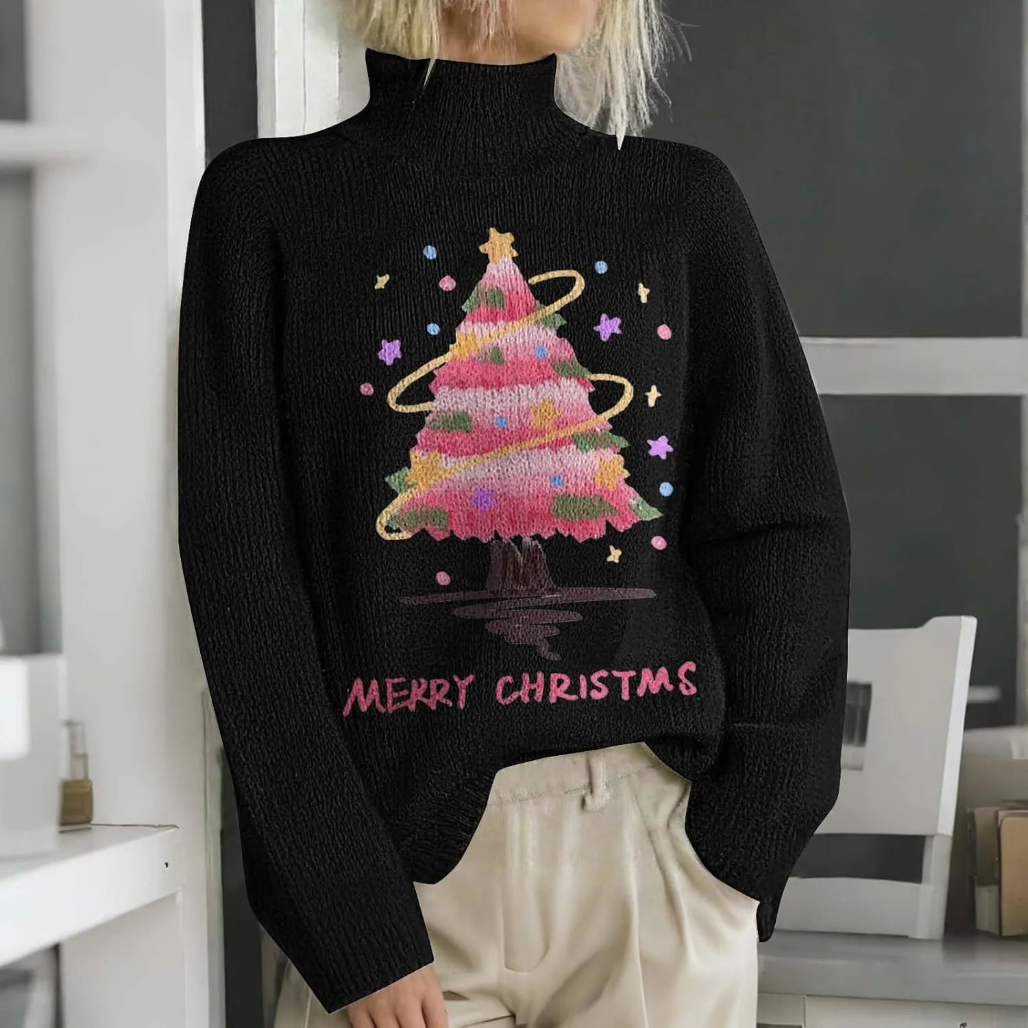 Women Turtleneck Sweater Long Sleeve Oversized Blouse Classic Casual Jumper Turtle Neck Fall Winter Basic Knit Top