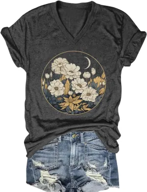 Women V Neck Sunflower Graphic Shirt Cute Dandelion Teen Girls Tee Tops Short Sleeve Cowgirls Casual T Shirts