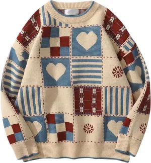Women Y2K Striped Color Block Pullover Sweater Long Sleeve Round Neck Vintage Knit Pullover Knitwear 90s Sweater