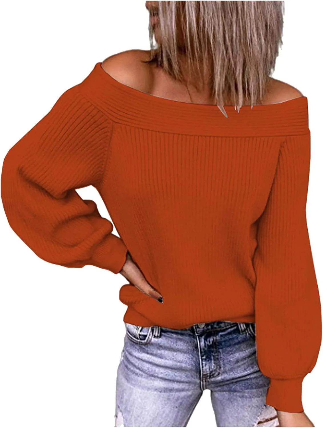 Womens 2024 Cute Lightweight Pullover Sweaters Tops Comfy Off The Shoulder Cable Knit Beach Boho Clothes