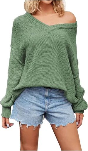 Womens 2024 Cute Lightweight Pullover Sweaters Tops Comfy Off The Shoulder Cable Knit Beach Boho Clothes