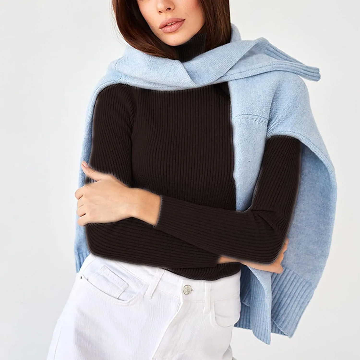 Women's 2024 Fall Long Sleeve Turtleneck T Shirt Ribbed Knit Sweater Slim Fit Basic Casual Fitted Basic Tee Tops