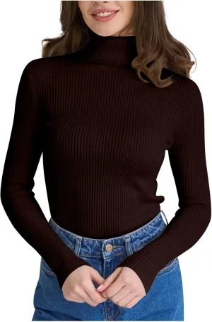 Women's 2024 Fall Long Sleeve Turtleneck T Shirt Ribbed Knit Sweater Slim Fit Basic Casual Fitted Basic Tee Tops