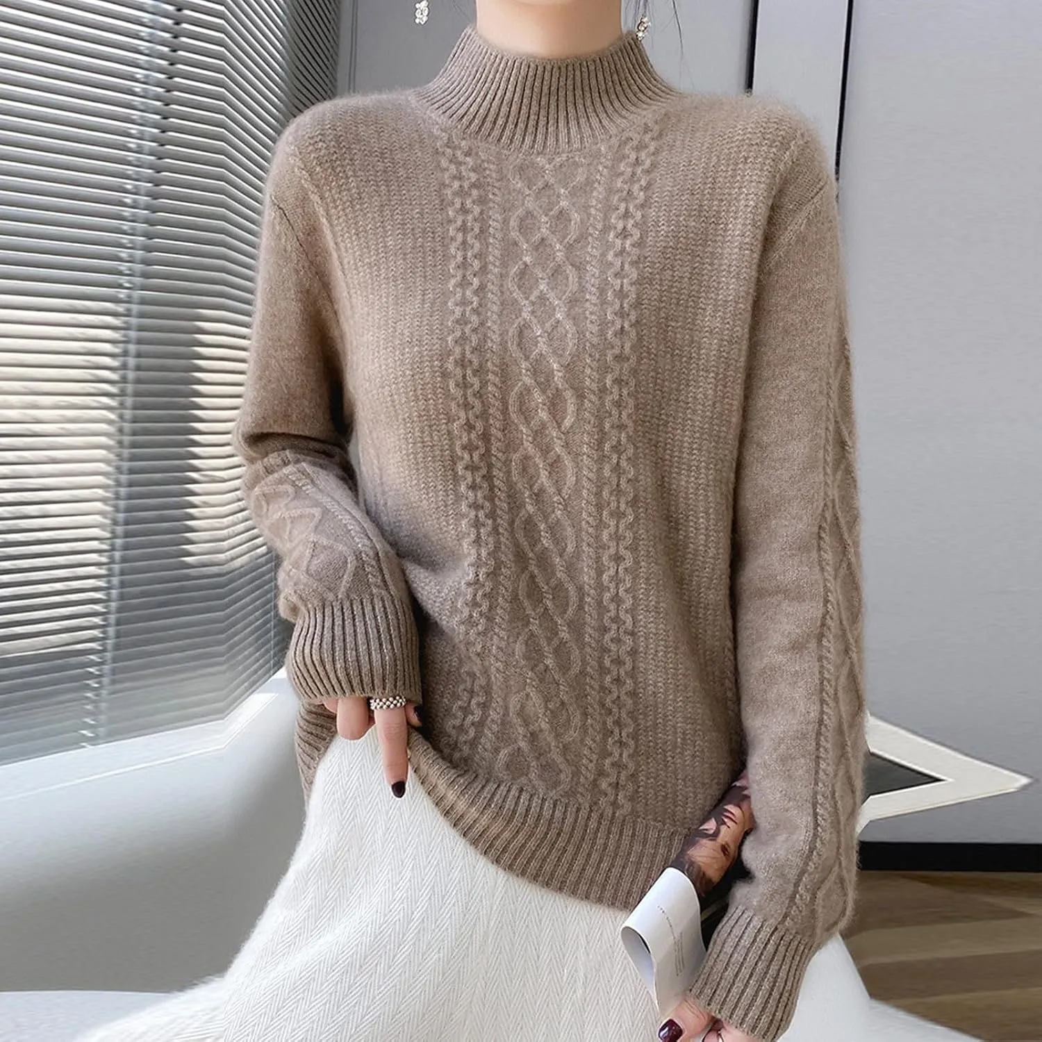 Women's 2024 Fall Mock Neck Long Sleeve Y2k Sweater Ribbed Knit Oversized Drop Shoulder Pullover Top Plus Size