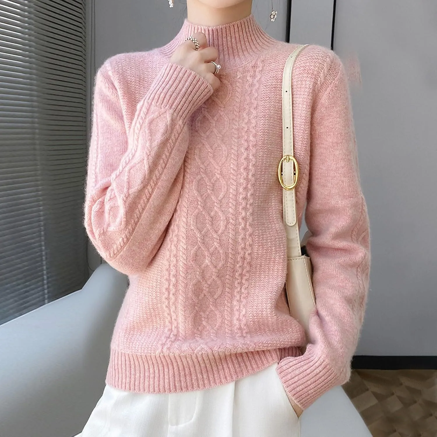 Women's 2024 Fall Mock Neck Long Sleeve Y2k Sweater Ribbed Knit Oversized Drop Shoulder Pullover Top Plus Size