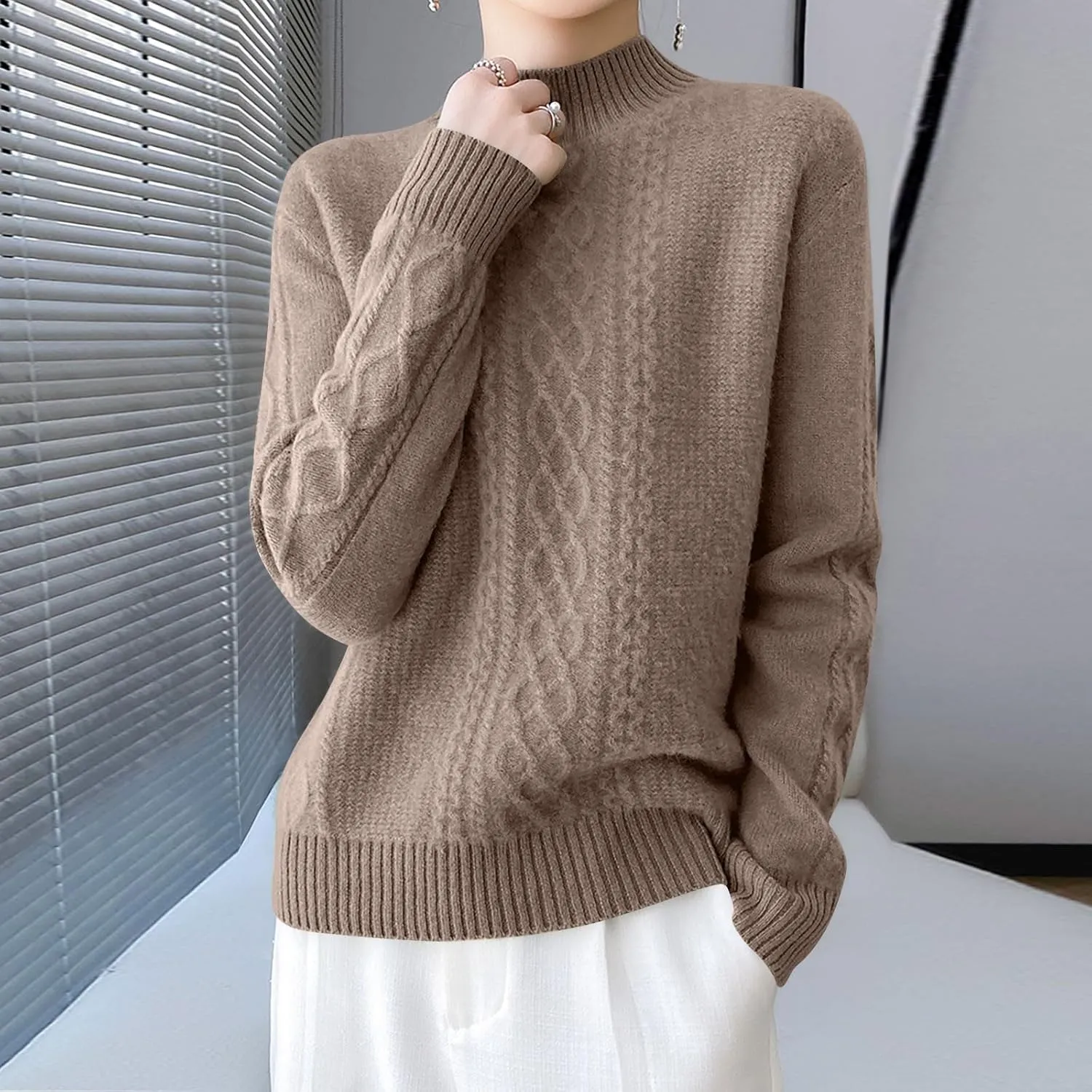 Women's 2024 Fall Mock Neck Long Sleeve Y2k Sweater Ribbed Knit Oversized Drop Shoulder Pullover Top Plus Size