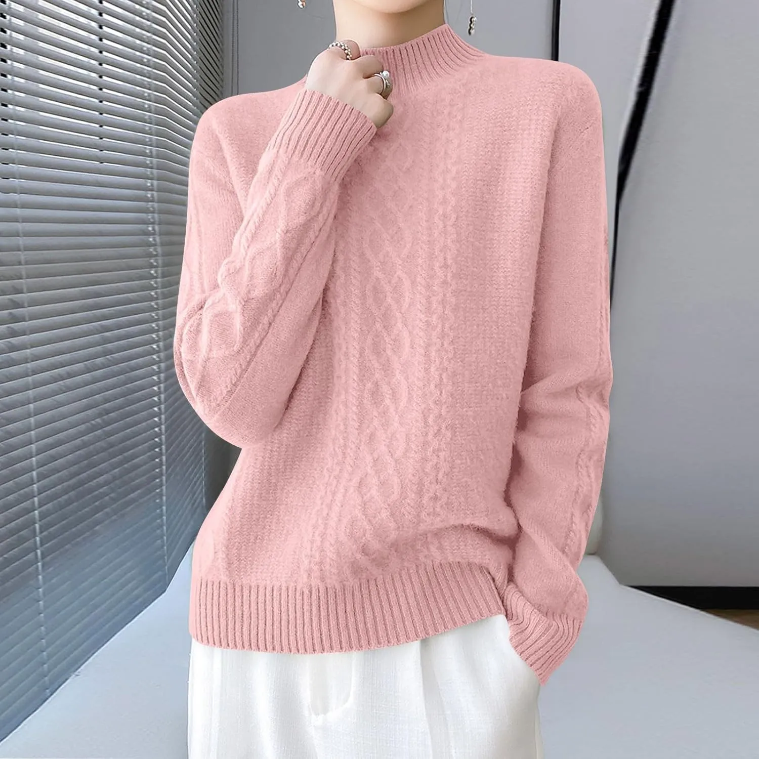 Women's 2024 Fall Mock Neck Long Sleeve Y2k Sweater Ribbed Knit Oversized Drop Shoulder Pullover Top Plus Size