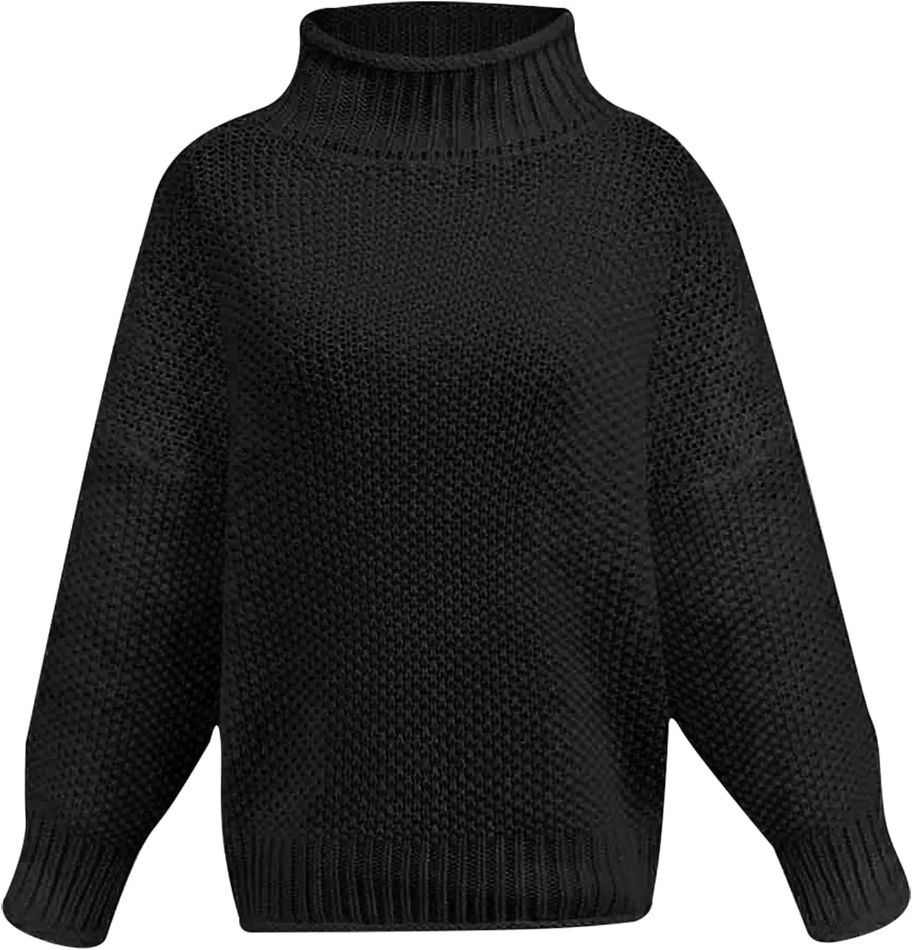 Womens Black Turtleneck Sweater Long Sleeve Casual Sweater Winter Trendy Sweater Loose Fitting Sweater Blouse