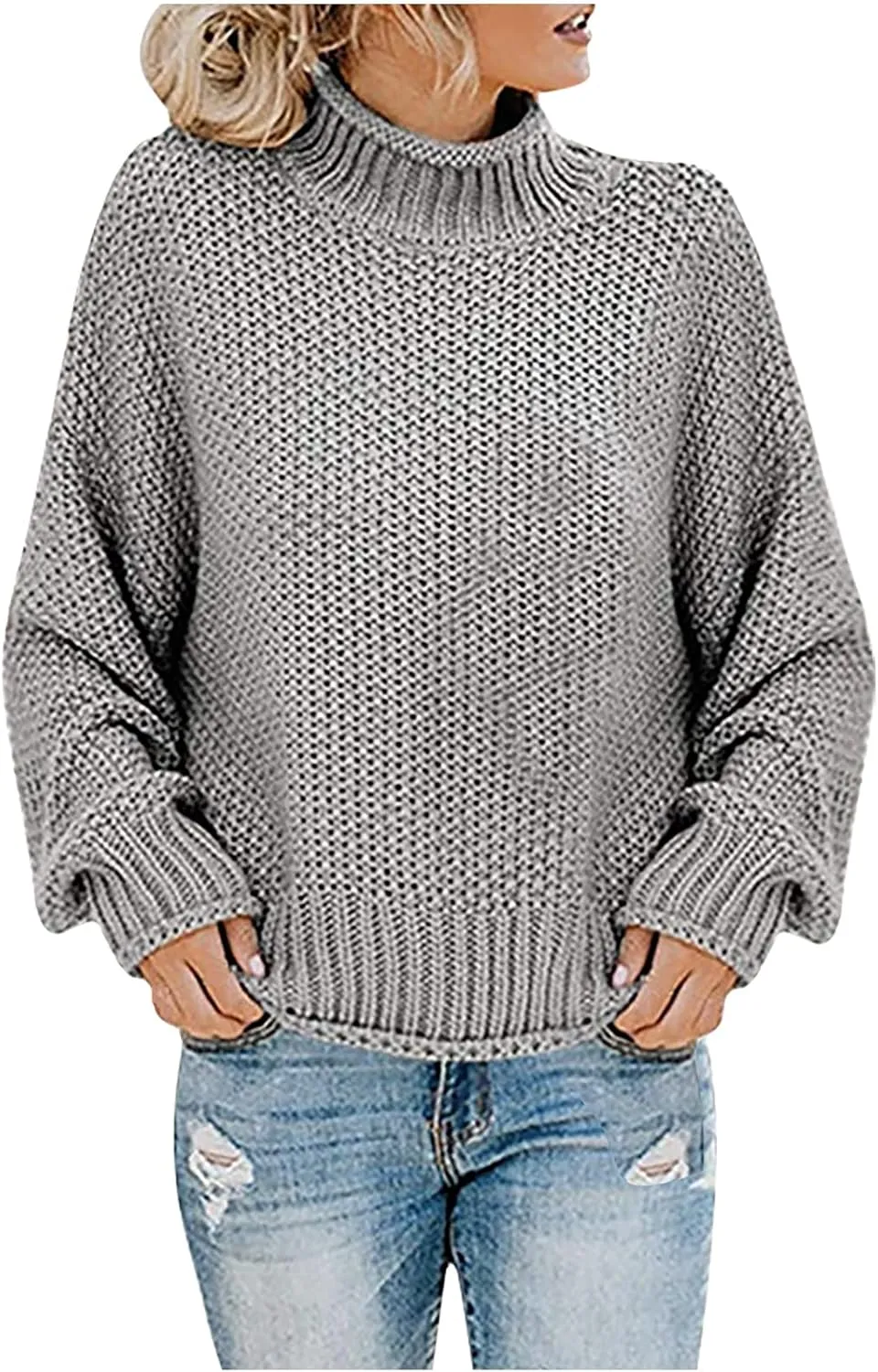 Womens Black Turtleneck Sweater Long Sleeve Casual Sweater Winter Trendy Sweater Loose Fitting Sweater Blouse