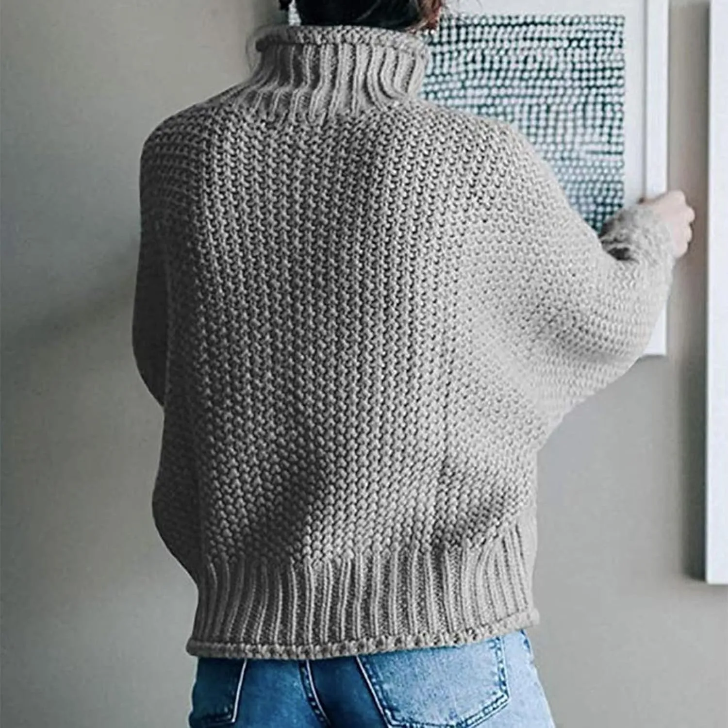 Womens Black Turtleneck Sweater Long Sleeve Casual Sweater Winter Trendy Sweater Loose Fitting Sweater Blouse