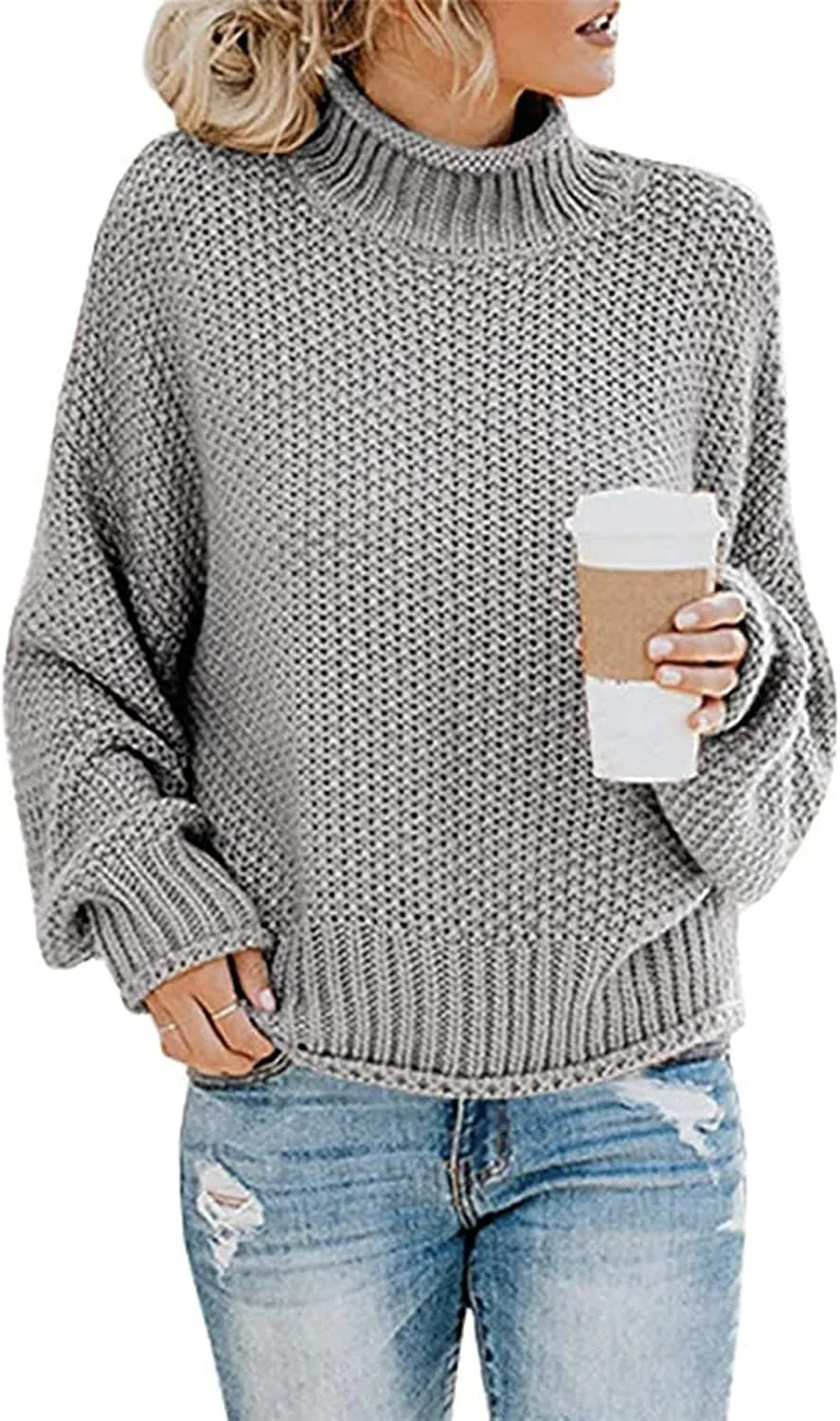 Womens Black Turtleneck Sweater Long Sleeve Casual Sweater Winter Trendy Sweater Loose Fitting Sweater Blouse