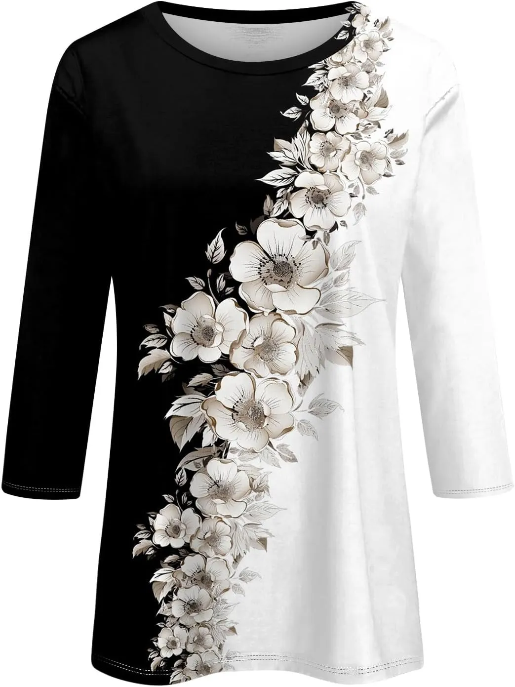 Womens Blouses 3/4 Sleeve Crewneck Shirts Summer Flowy Clothes Graphic Cute Tops Loose Casual Tees