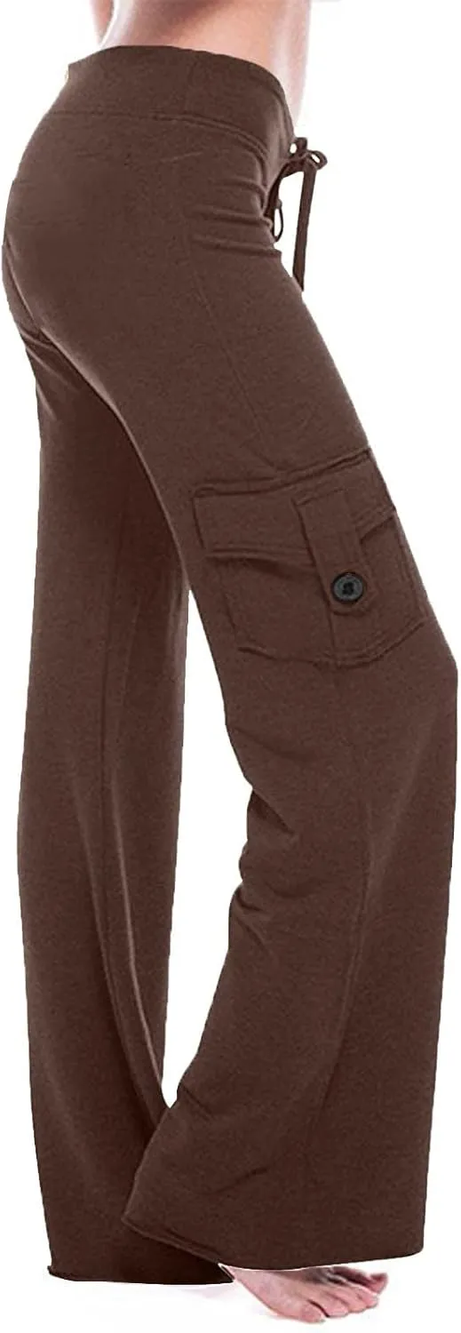 Women's Cargo Pants Relaxed Fit Joggers Pants Elastic Waist Outdoor Hiking Pants Casual Straight Wide Leg Sweatpants