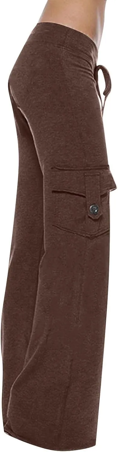 Women's Cargo Pants Relaxed Fit Joggers Pants Elastic Waist Outdoor Hiking Pants Casual Straight Wide Leg Sweatpants