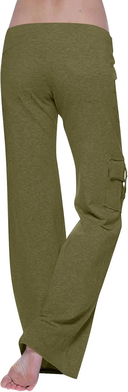 Women's Cargo Pants Relaxed Fit Joggers Pants Elastic Waist Outdoor Hiking Pants Casual Straight Wide Leg Sweatpants