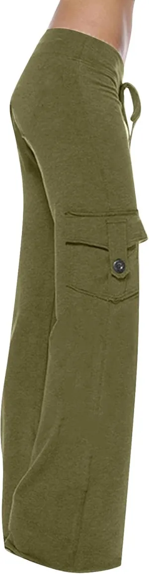 Women's Cargo Pants Relaxed Fit Joggers Pants Elastic Waist Outdoor Hiking Pants Casual Straight Wide Leg Sweatpants