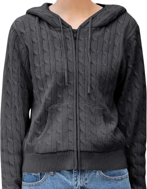 Womens Casual Long Sleeve Comfy Sweater Soft Loose Cardigan Solid Color Coat Zip Oversized Pullover Knit Fall Winter Outfits