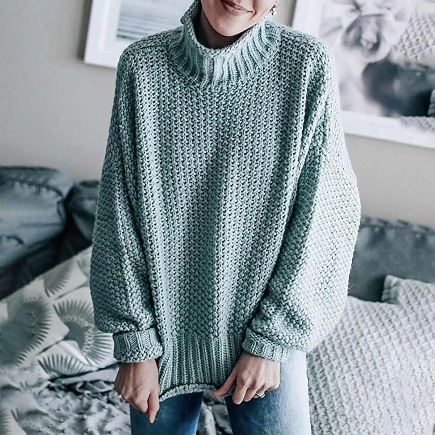 Women's Casual Long Sleeve Pullover Sweaters Mock Neck Oversized Ribbed Knit 2024 Fall Winter Sweater Jumper Tops