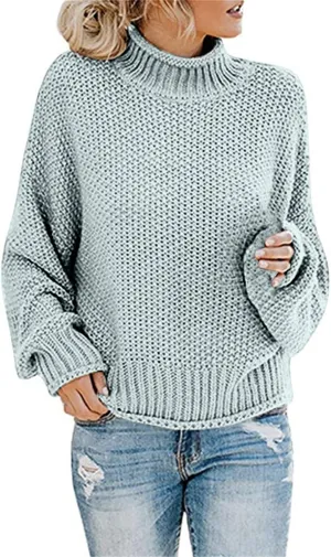 Women's Casual Long Sleeve Pullover Sweaters Mock Neck Oversized Ribbed Knit 2024 Fall Winter Sweater Jumper Tops