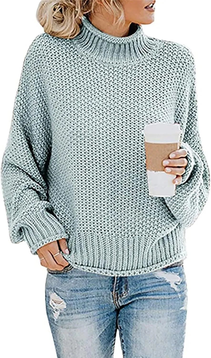 Women's Casual Long Sleeve Pullover Sweaters Mock Neck Oversized Ribbed Knit 2024 Fall Winter Sweater Jumper Tops