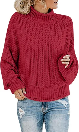 Women's Casual Long Sleeve Pullover Sweaters Mock Neck Oversized Ribbed Knit 2024 Fall Winter Sweater Jumper Tops