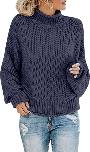 Women's Casual Long Sleeve Pullover Sweaters Mock Neck Oversized Ribbed Knit 2024 Fall Winter Sweater Jumper Tops
