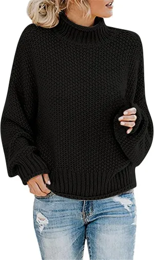 Women's Casual Long Sleeve Pullover Sweaters Mock Neck Oversized Ribbed Knit 2024 Fall Winter Sweater Jumper Tops