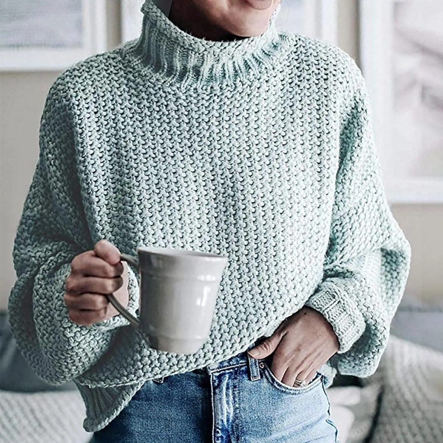 Women's Casual Long Sleeve Pullover Sweaters Mock Neck Oversized Ribbed Knit 2024 Fall Winter Sweater Jumper Tops