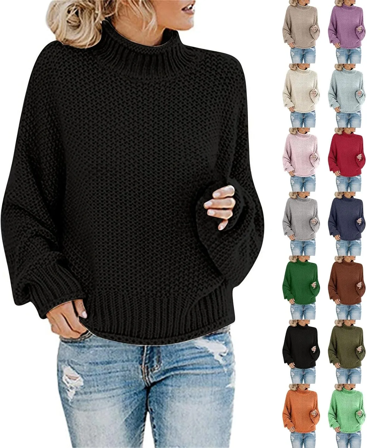 Women's Casual Long Sleeve Pullover Sweaters Mock Neck Oversized Ribbed Knit 2024 Fall Winter Sweater Jumper Tops