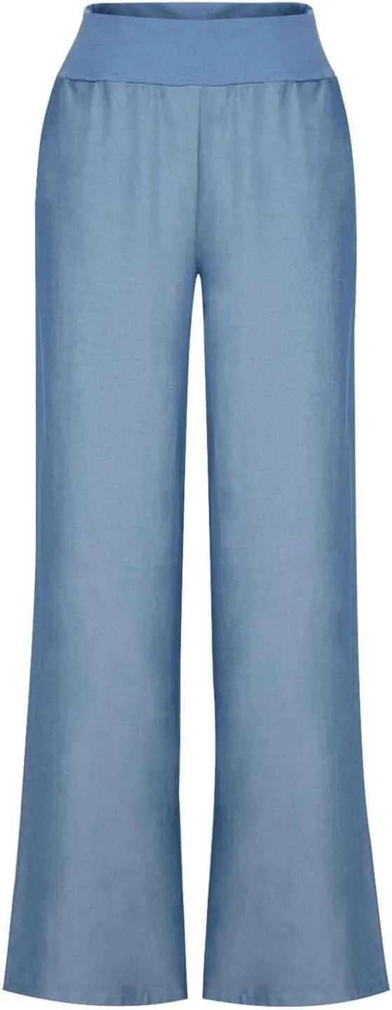 Womens Casual Palazzo Pants Trendy Mid Rise Straight Wide Leg Lightweight Ladies Relaxed Fit Lounge Trousers Vacation