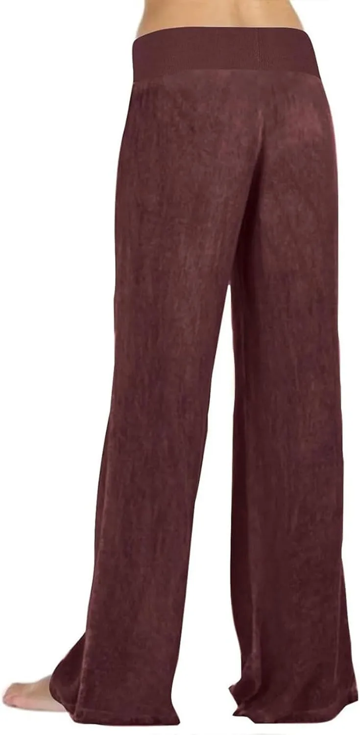 Womens Casual Palazzo Pants Trendy Mid Rise Straight Wide Leg Lightweight Ladies Relaxed Fit Lounge Trousers Vacation