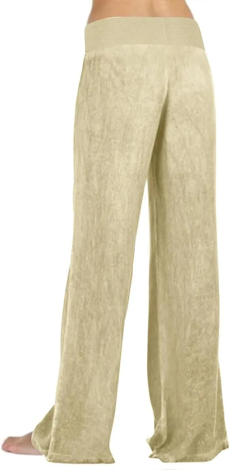Womens Casual Palazzo Pants Trendy Mid Rise Straight Wide Leg Lightweight Ladies Relaxed Fit Lounge Trousers Vacation