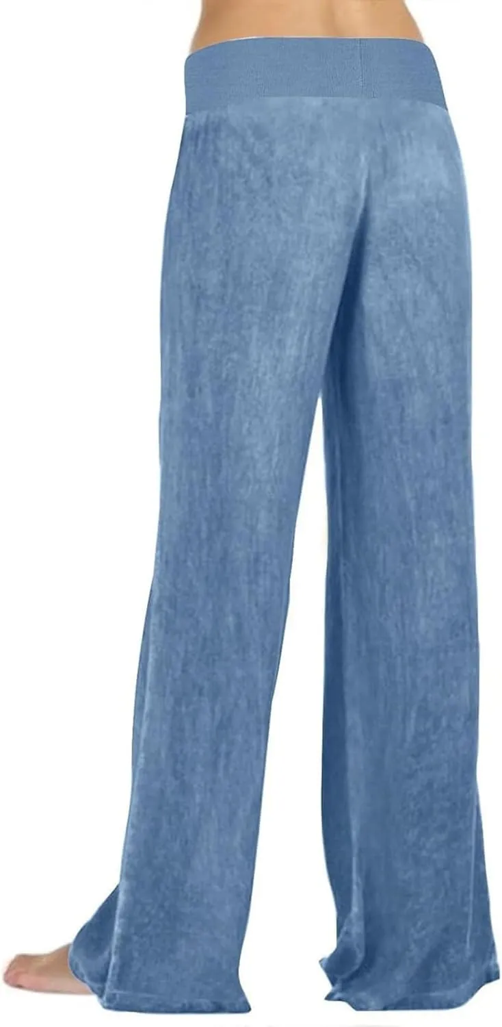 Womens Casual Palazzo Pants Trendy Mid Rise Straight Wide Leg Lightweight Ladies Relaxed Fit Lounge Trousers Vacation