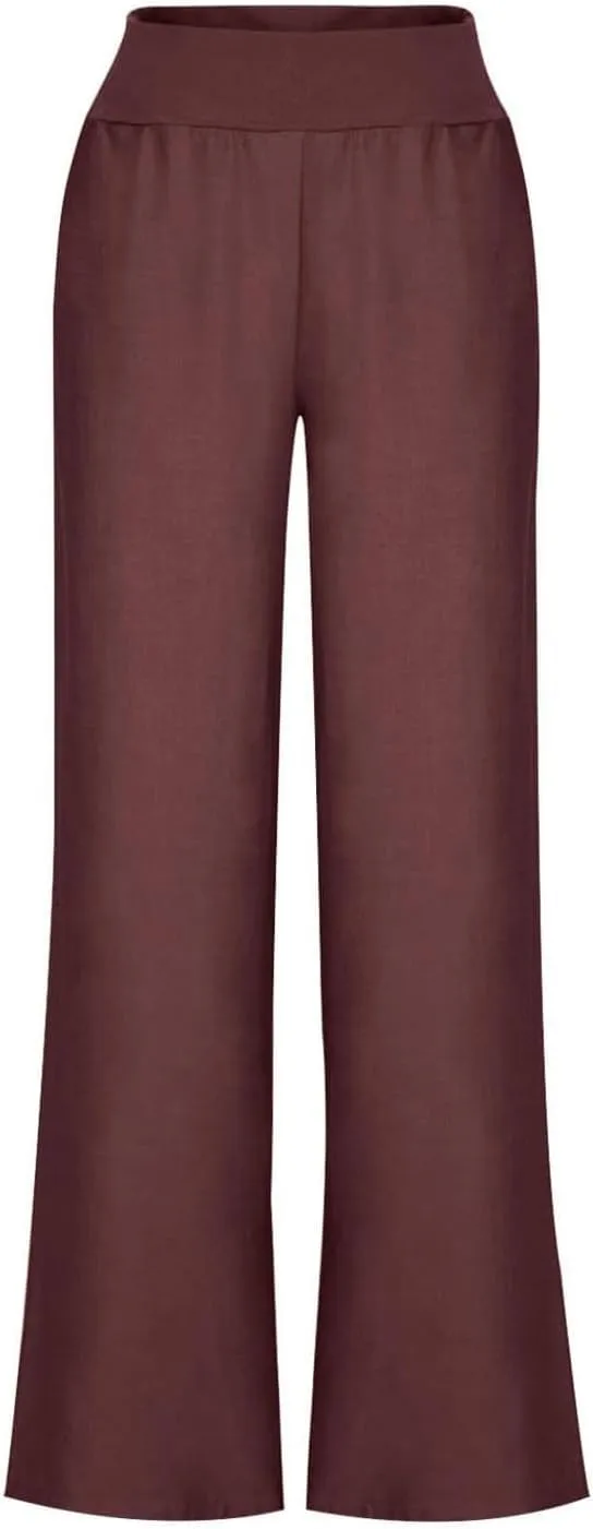 Womens Casual Palazzo Pants Trendy Mid Rise Straight Wide Leg Lightweight Ladies Relaxed Fit Lounge Trousers Vacation