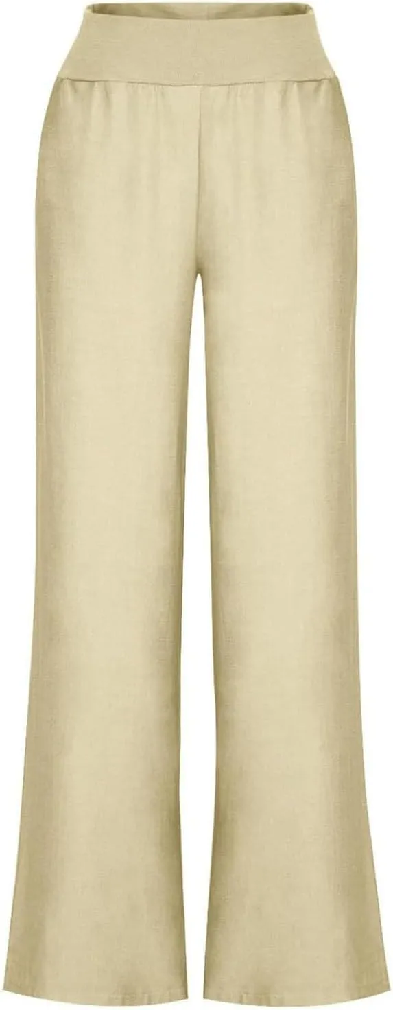 Womens Casual Palazzo Pants Trendy Mid Rise Straight Wide Leg Lightweight Ladies Relaxed Fit Lounge Trousers Vacation