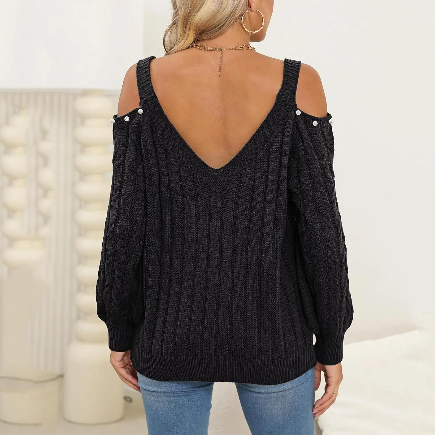Women's Cold Shoulder Pullover Sweater Tops Long Sleeve Neck Fall Tunic Shirts Trendy Dressy Cute Blouse Plus Size