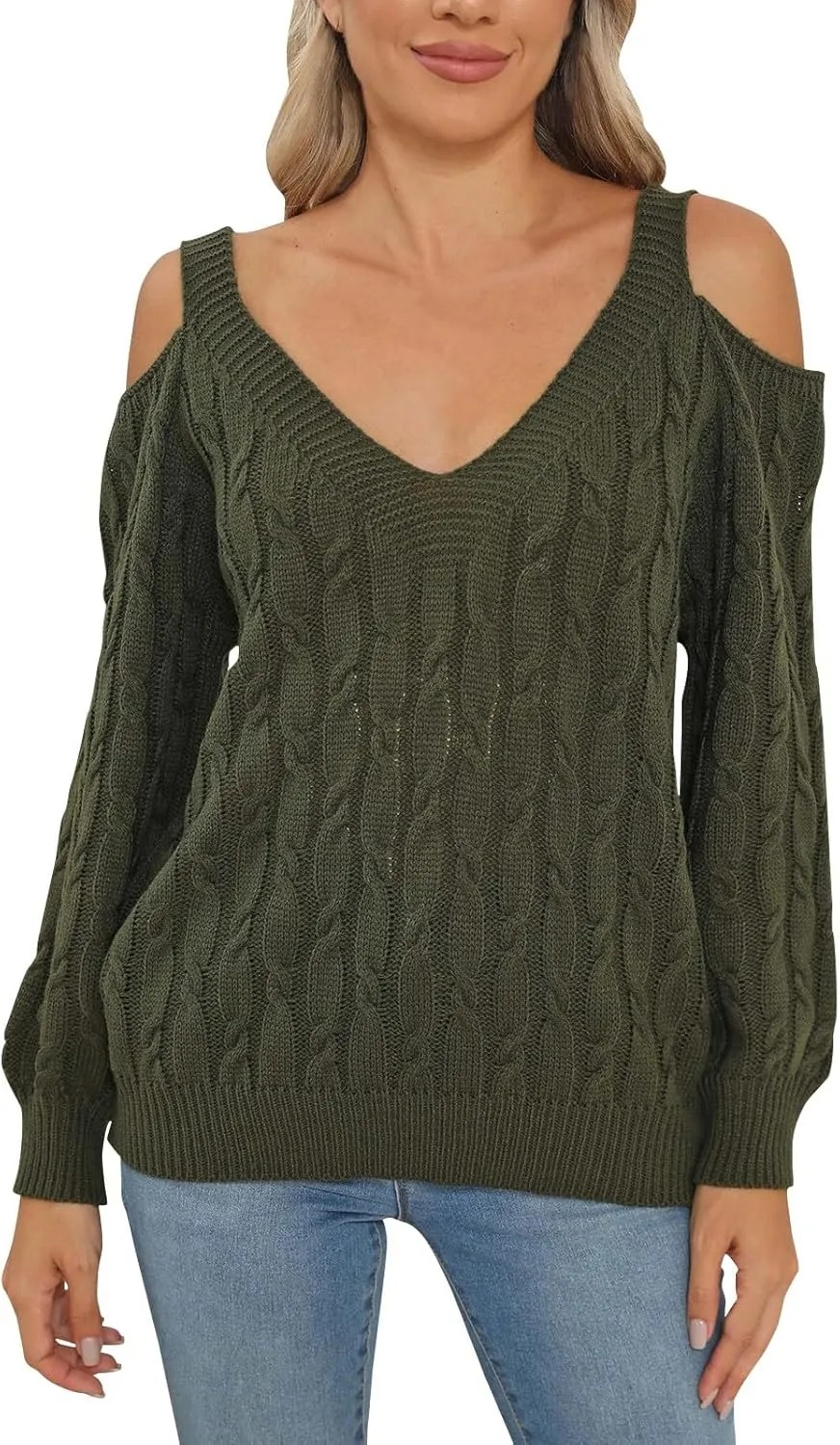 Women's Cold Shoulder Pullover Sweater Tops Long Sleeve Neck Fall Tunic Shirts Trendy Dressy Cute Blouse Plus Size