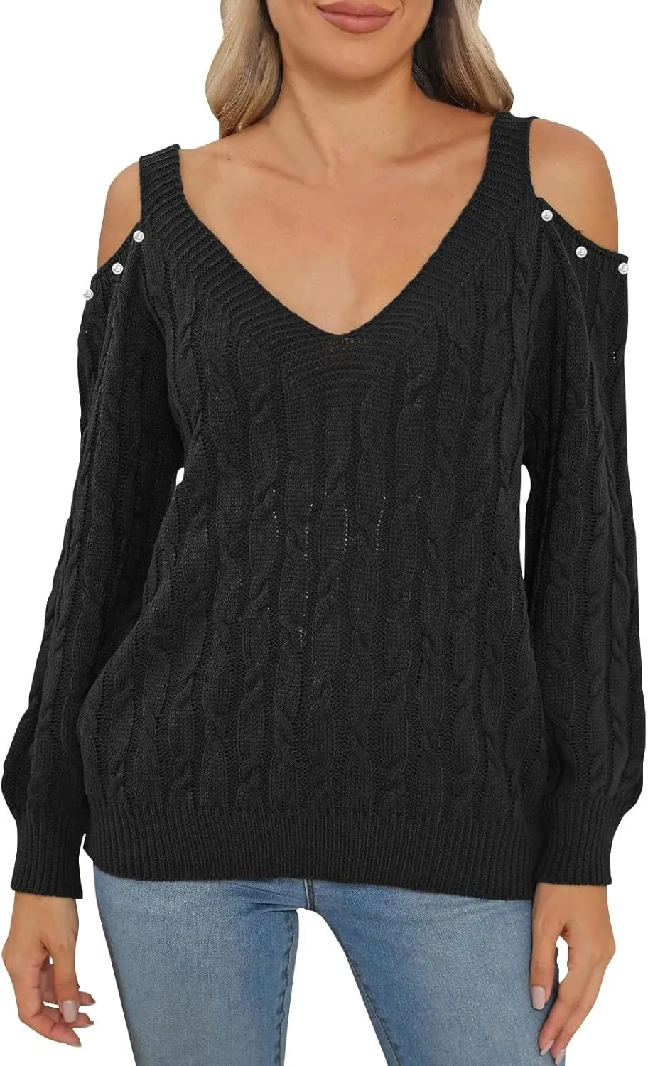 Women's Cold Shoulder Pullover Sweater Tops Long Sleeve Neck Fall Tunic Shirts Trendy Dressy Cute Blouse Plus Size