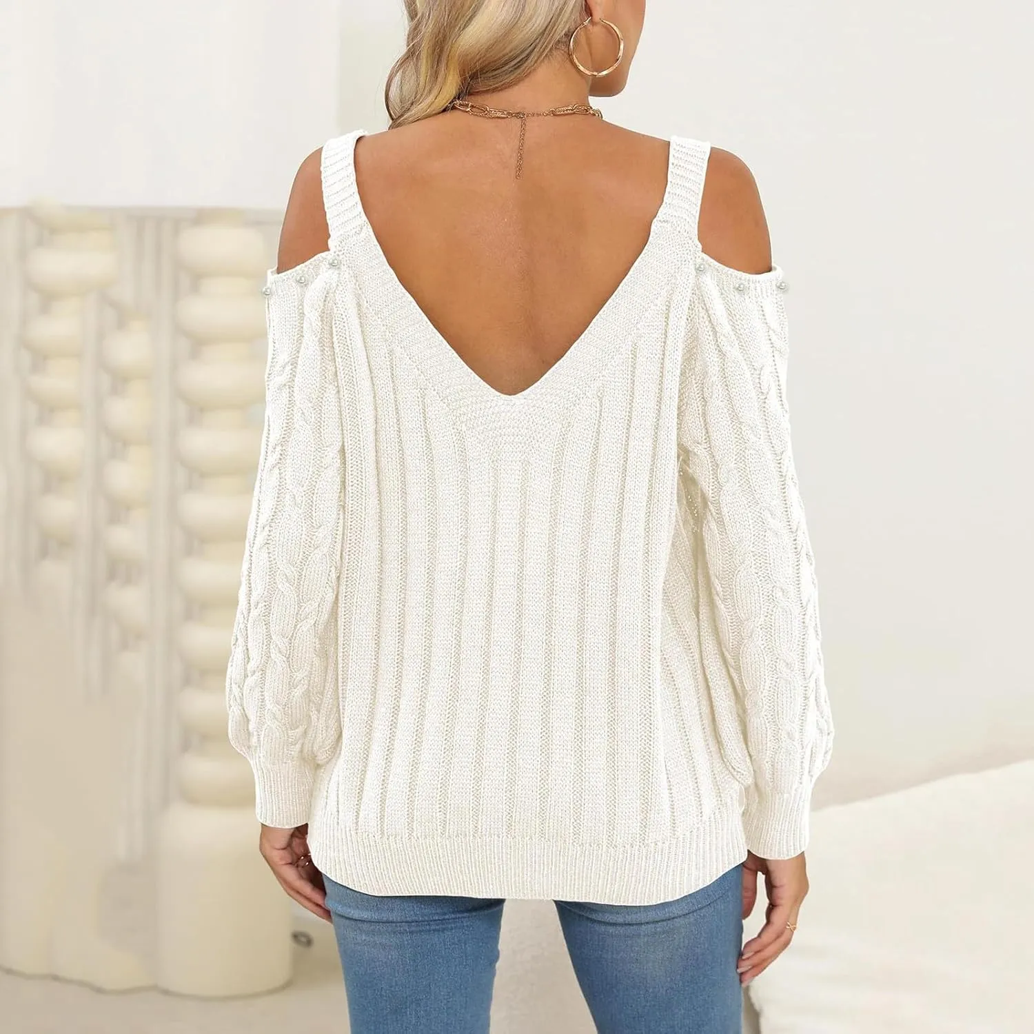 Women's Cold Shoulder Pullover Sweater Tops Long Sleeve Neck Fall Tunic Shirts Trendy Dressy Cute Blouse Plus Size