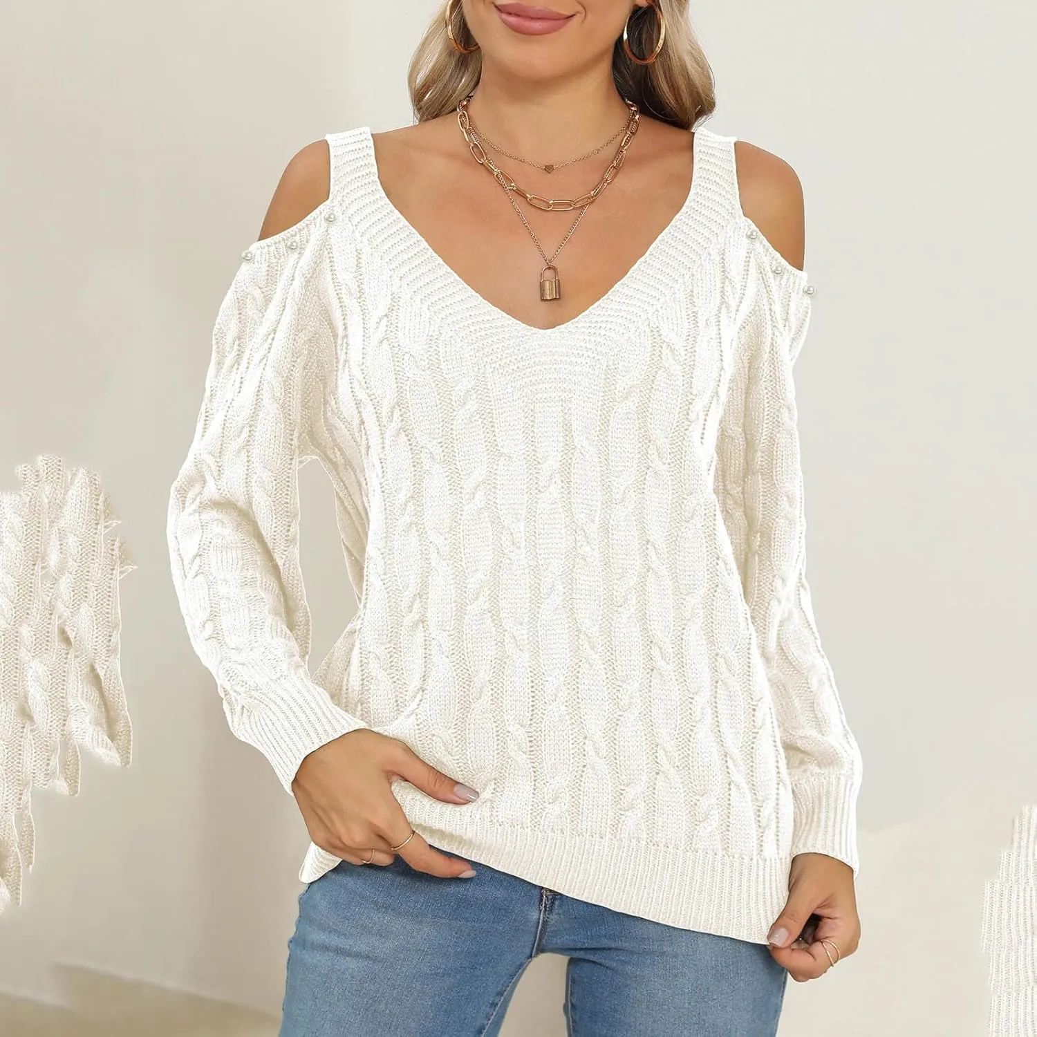 Women's Cold Shoulder Pullover Sweater Tops Long Sleeve Neck Fall Tunic Shirts Trendy Dressy Cute Blouse Plus Size