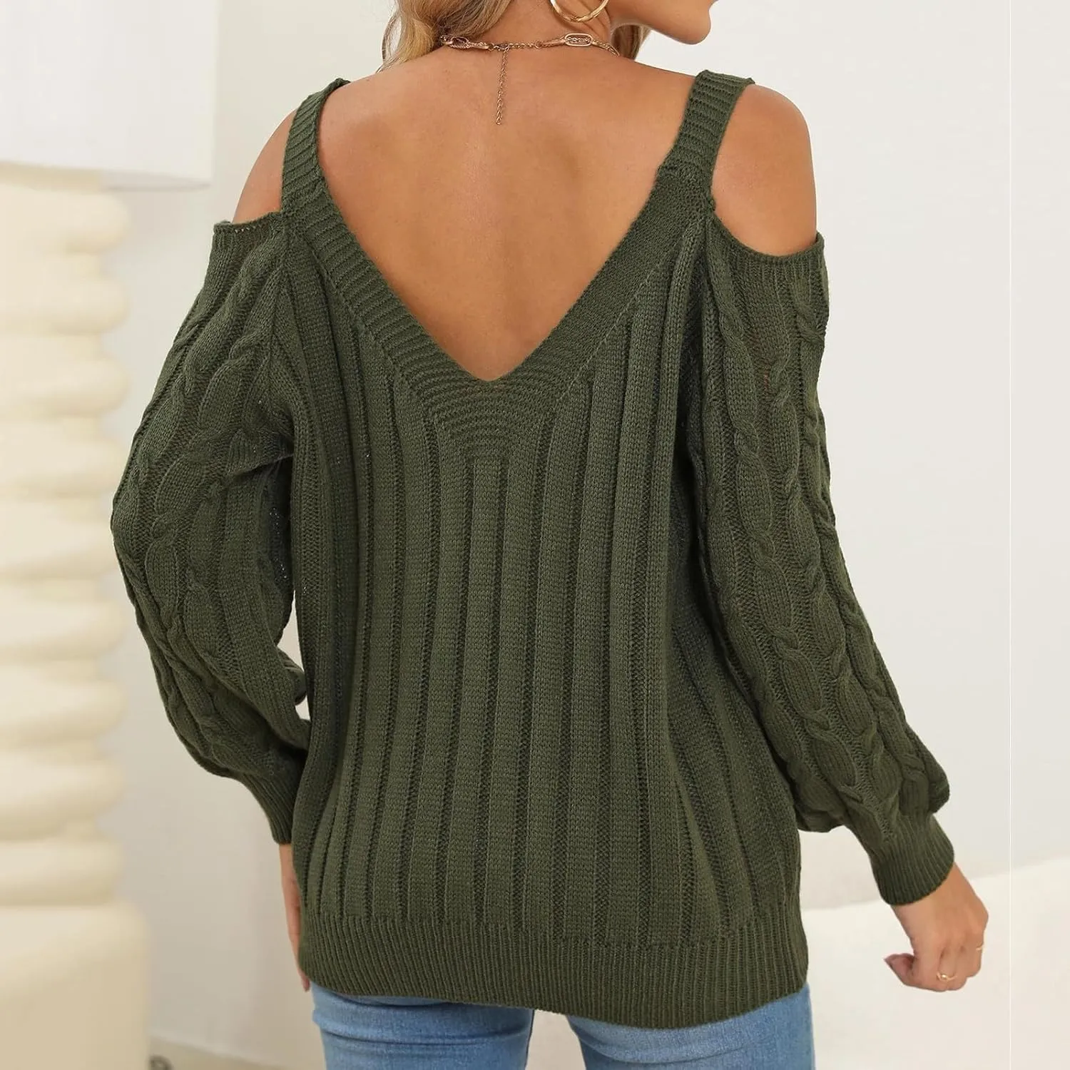 Women's Cold Shoulder Pullover Sweater Tops Long Sleeve Neck Fall Tunic Shirts Trendy Dressy Cute Blouse Plus Size