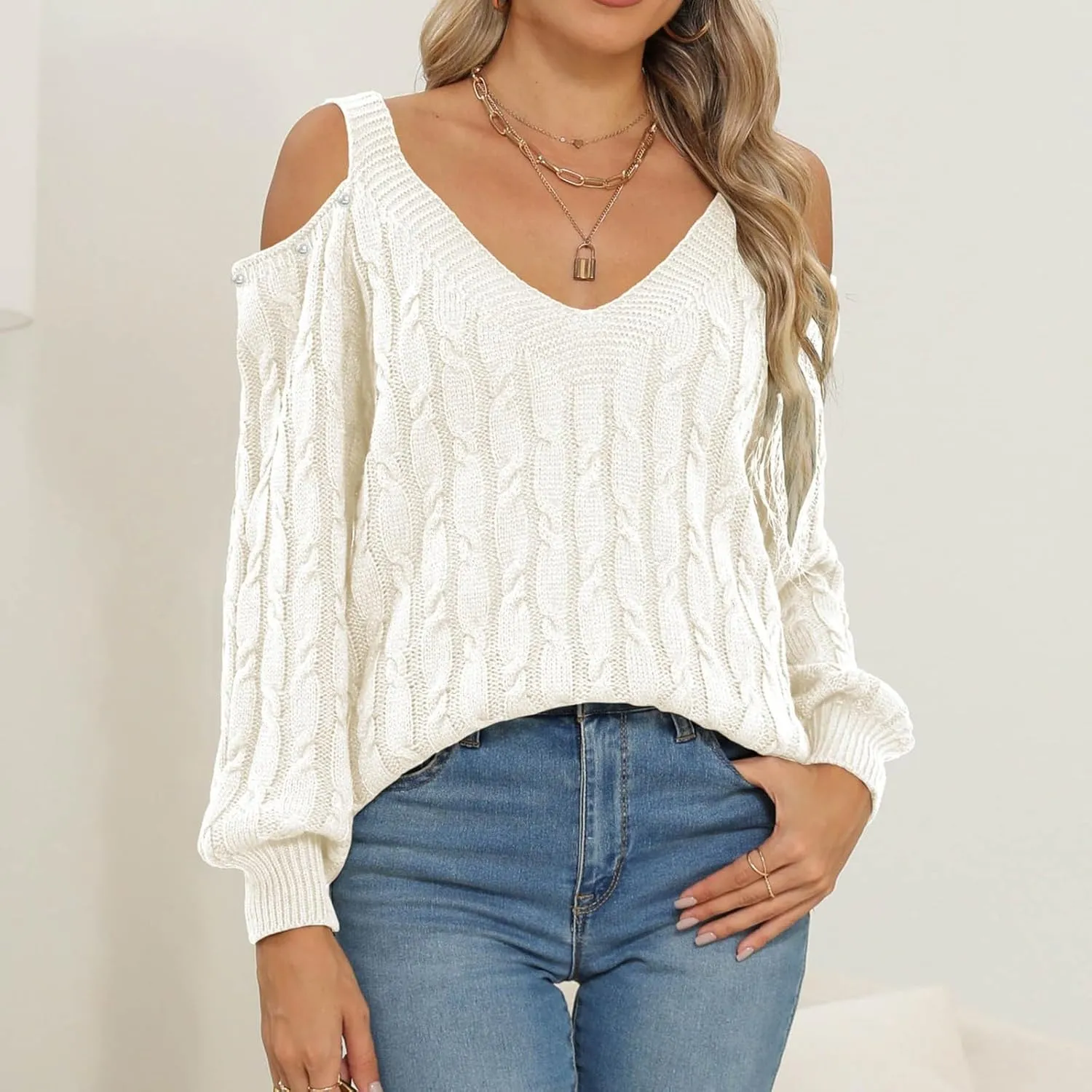 Women's Cold Shoulder Pullover Sweater Tops Long Sleeve Neck Fall Tunic Shirts Trendy Dressy Cute Blouse Plus Size