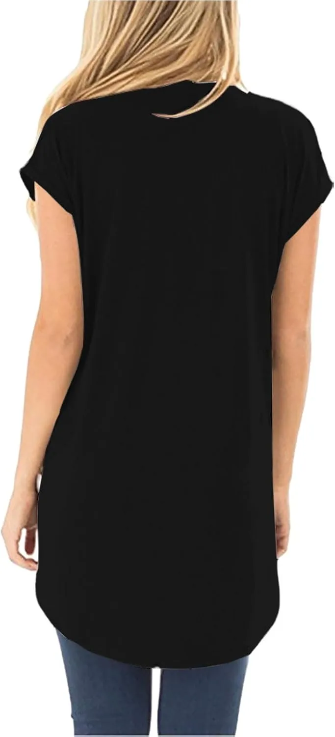 Women's Comfy Casual Summer Tops Short Sleeve V Neck Draped Blouses Front Twist Knot Loose Fitted Tees